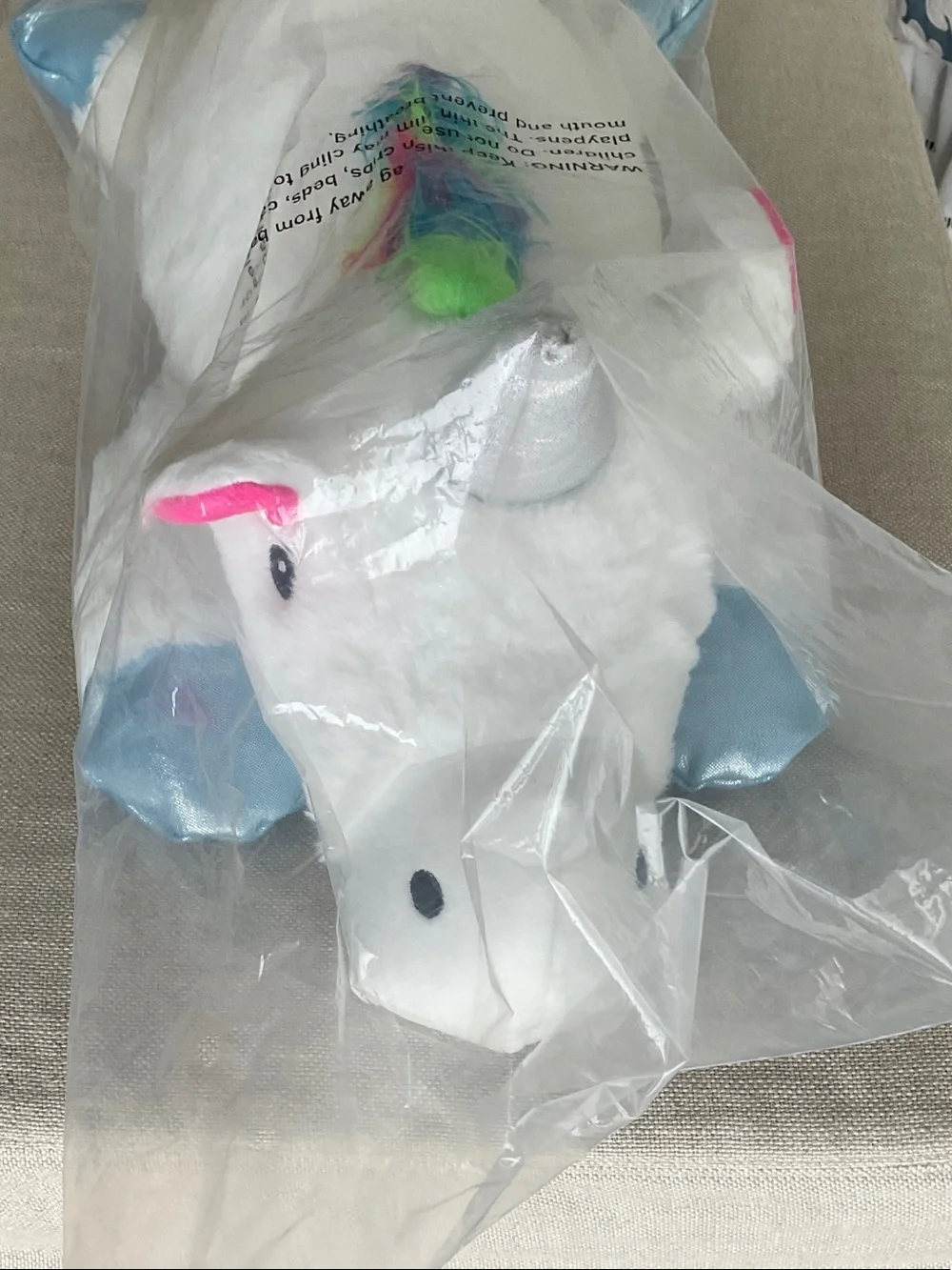 Plush Unicorn Dog Toy - White with Blue Accents
